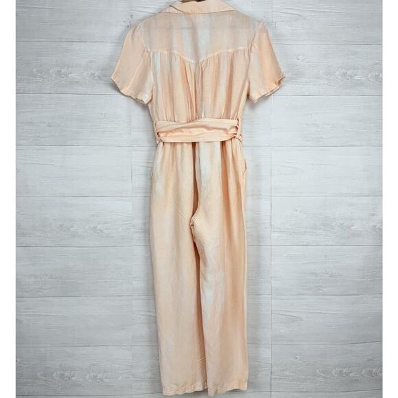 Steele Solange Boiler Jumpsuit Size M Peach Tie Dye Belted Linen Blend Utility - Picture 8 of 16